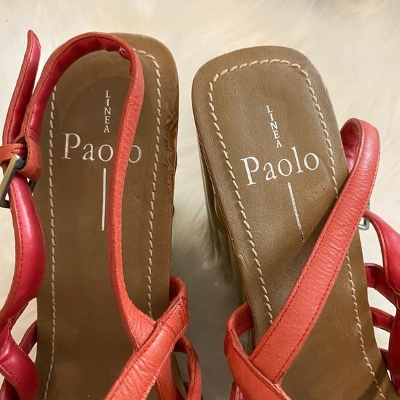 Linea Paolo Bamboo Wedges. Orange/Brown. Sz 8 - Picture 2 of 7